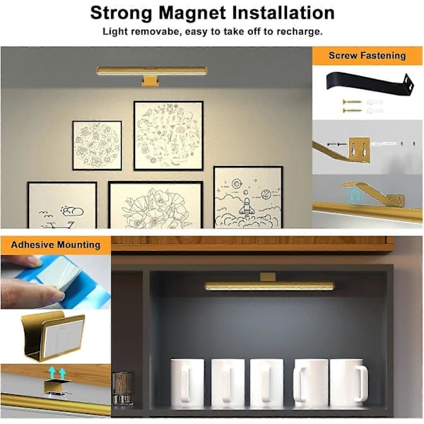 Trådløs Bildelampe Oppladbar med Fjernkontroll, 300LM Kunst Batteri Display Lampe, 3 Moduser Magnetisk Vegglampe