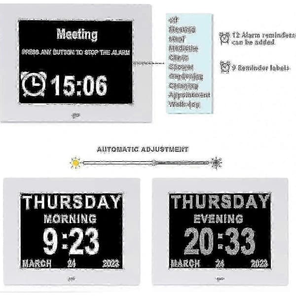 2024 Demensklocka för Äldre med Stor Digital Display, Datum & Dag [JUN]