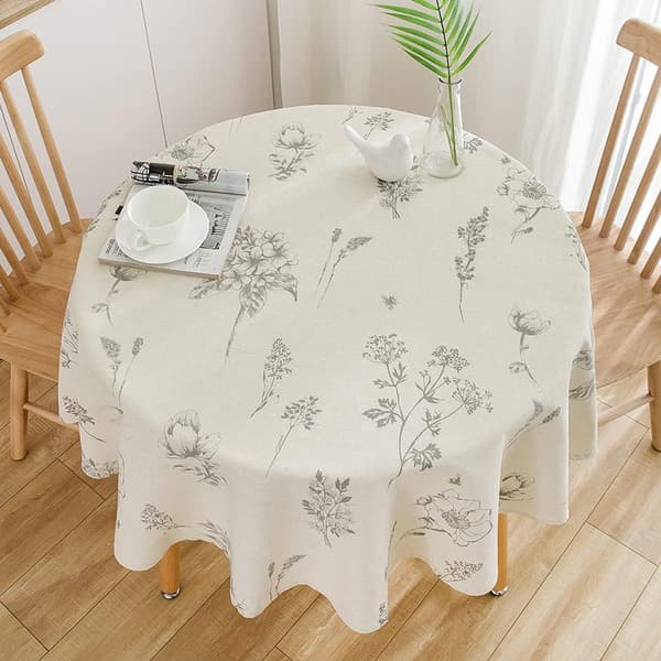 Rund duk i bomullslinne, skrynkelresistent, fläckresistent för matbord, kök, vardagsrum, picknick, beige 150 cm