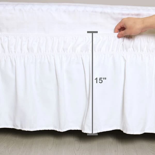 Elastisk sengekappe med flæse, 38 cm - Enkelt, Snehvid