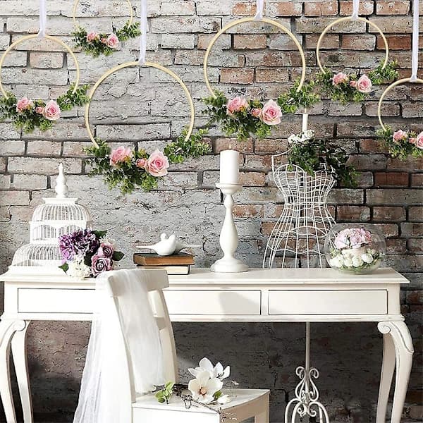 12 st bambu träringar med blommönster för macraméhantverk, DIY-kransdekoration, drömfångare