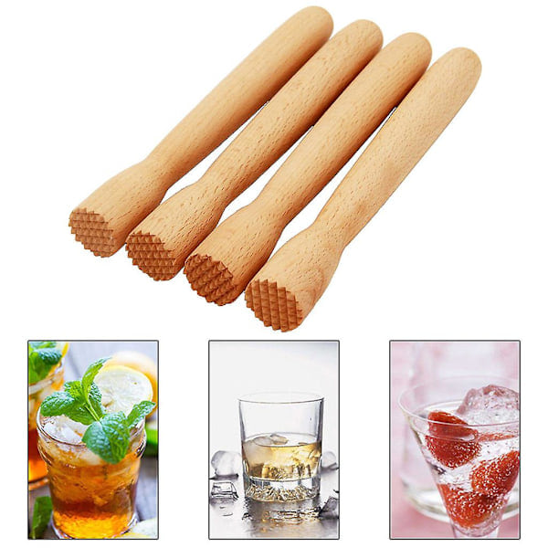 Trämuddlare för Drinkar, Trämortel, Kross, Cocktailmuddlare, Barverktyg, Ishammare Beige
