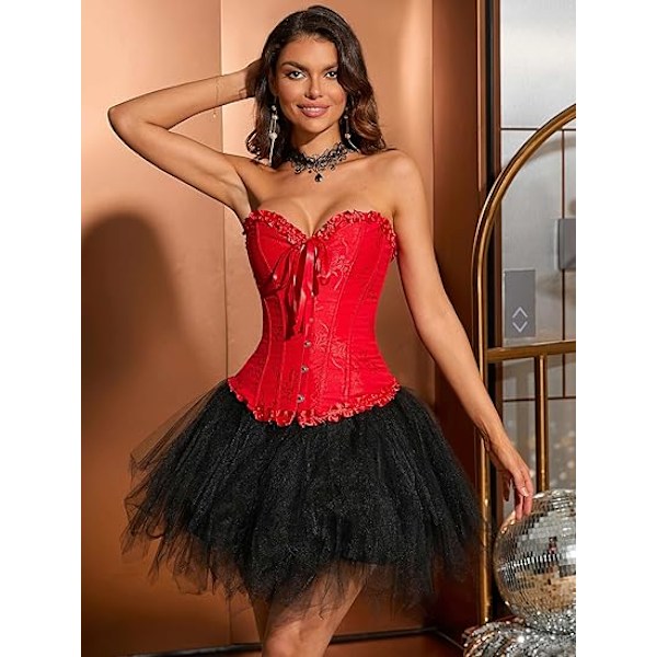 XJ-Korsettitopit Naisille, Bustier-muotoiluvaatteet, Pitsi Vyötärö Push Up Body red