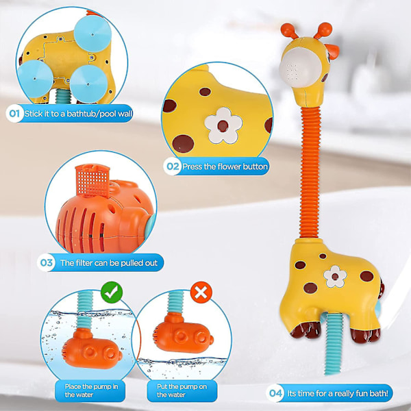 XJ-Baby Duschhuvud Leksak Söt Giraff Baby Dusch Badkar Vatten Spruta