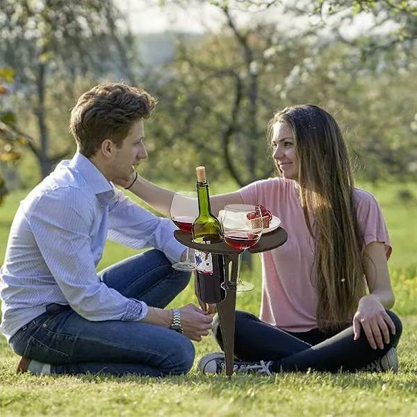 Strandbord, picnicvinstativ, foldbart bærbart vinbord, foldbart