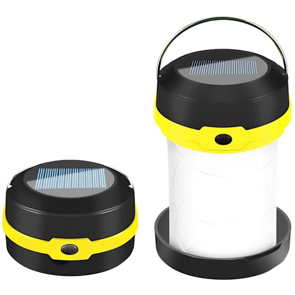 Solcellsdriven LED-campinglampa USB Hopfällbar Solcellsladdad Bärbar Uppladdningsbar för Vandring Camping Jakt Gul
