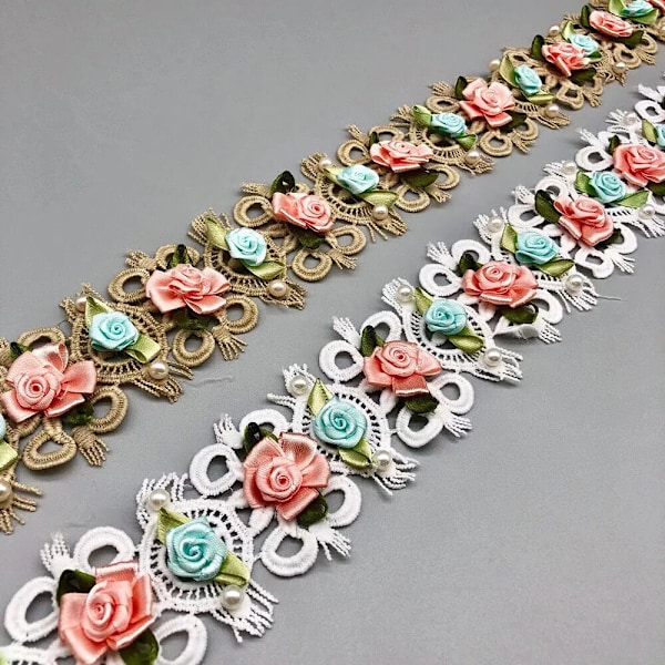 1 Yard 3D Blume Rose broderet Guipure Blondekantebånd 55mm Sy Selv Brudekjole