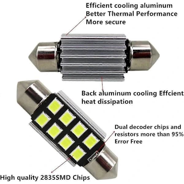10 stk. Isblå 41 mm Festlige LED-billamper 2835SMD