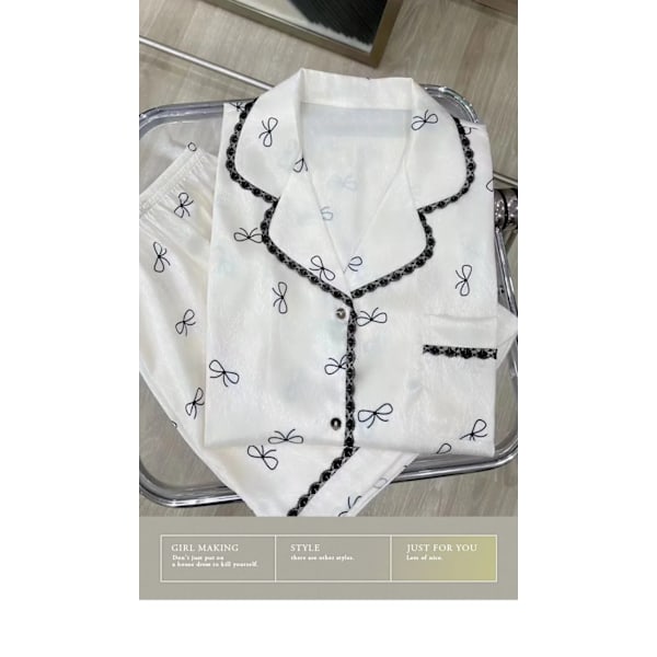 Dame Pyjamas Sett Vår Sommer 2 Deler Sløyfe Print Pyjamas Faux Silke Sateng Nattøy Kort Erme Pijama Mujer Pjs Hjemmeklær