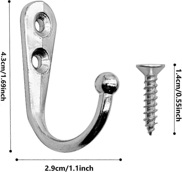 Hooks, 5 Pcs Single Hooks with 10 Screws Wall Mounted Coat Hooks Metal Hooks for Kitchen Bathroom Silver
