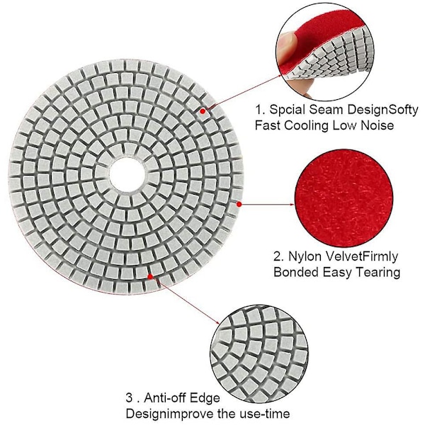 XJ-15 stk Diamant Poleringspads Sæt 4 Tommer 100mm Våd/tør Til Granit Sten Beton Marmor Polering U