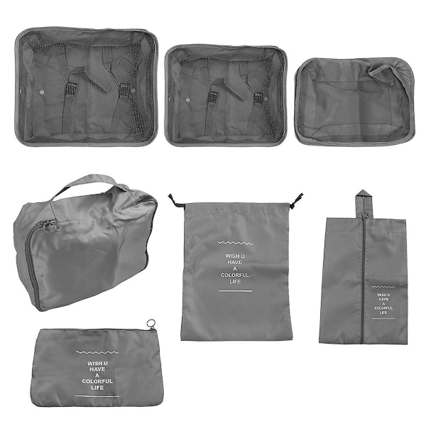 XJ-7-delars packningsset för kläder, kubformade, multifunktionella, resväskeorganisatörer, resväskearrangörer, semesterresa, kubformade, grå