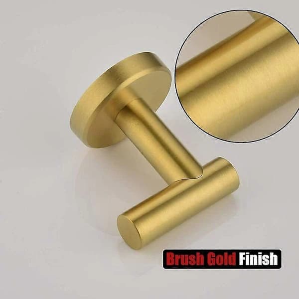 Badekåbekrog børstet guld badeværelseshåndklædekrog, køkken, garage, vægmontering (2-pak), 0,8 mm rustfrit stål, guld