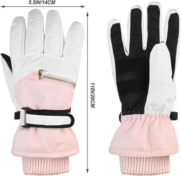 Vandtætte skihandsker til kvinder, varm polyester med touchscreen-fingre og skridsikker håndflade, til skiløb og vinteraktiviteter, pink