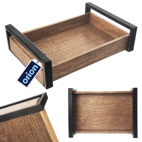 XJ-Rektangulär Mangoträ Serveringsbricka med Metallhandtag