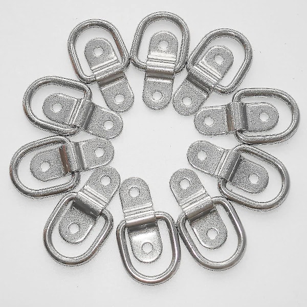 XJ-10-pack D-ring spännbandfästen, 1/4 tum rostfritt stål, kraftiga spännbandringar