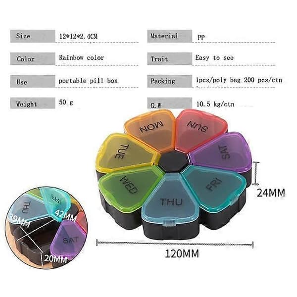 7-Day Portable Pill Box, Round Floral Pill Box Organizer White
