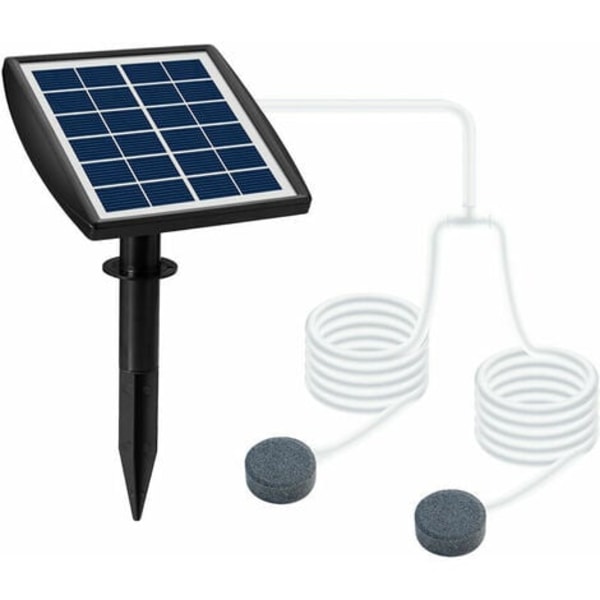 Solardriven syrepump 6 V 2 W med 2,4 m slang och 2 luftstenar - För akvarium, pool, damm - Syresättare