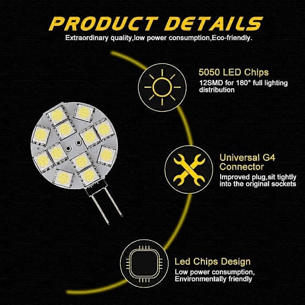 10 st G4 LED-lampa DC 12V Ej Dimbar Vit 6000K Ersättningslampa 20W Halogenlampa