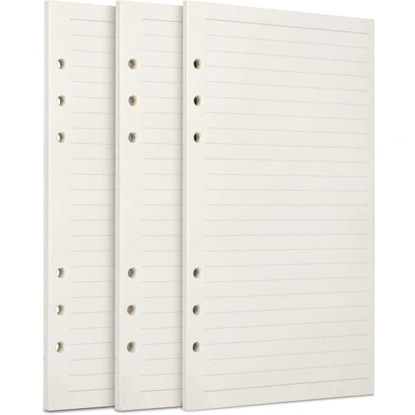 A6 Refillpapper, 3-pack 100GSM Tjockt Refillpapper 6 Håls Refillark Lösblad Refill 135 Ark (270 Sidor)