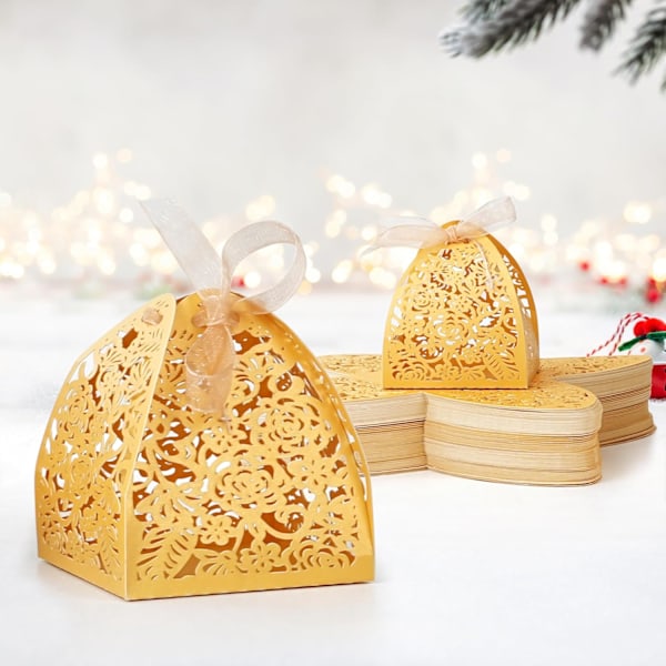 XJ-50 Lila Laserskurna Presentaskar med Band - Liten Presentask 6 x 6 x 7 cm Jubileum, Födelsedagar, Babyshower, Bröllop - Livsmedelssäker