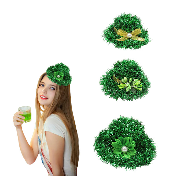 XJ-3 st. Patricks Dag Grøn Sløjfe Buket Blomster Hat Top Hårspænde