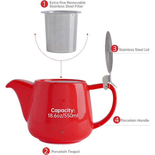 XJ-Porselen Tekanne med SLS-lokk og avtakbar sil, 550 ml/18,6 oz Keramisk stubbe Tekanne for blomstrende og l?se teblader Gul