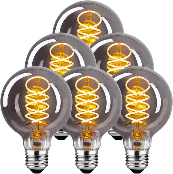 E27 Vintage Light Bulb, E27 Dimmable LED Bulb 4W G80 Warm White 2700K 360LM Edison Decorative Retro Lamp, Amber Grey, 6-pack