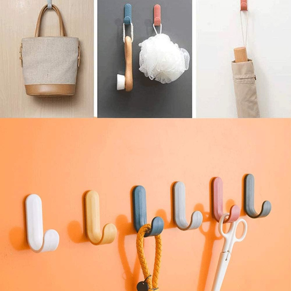 12 Self-Adhesive Hooks Wall Hanging Plastic Creative Cute J-Shaped Hooks Powerful Self-Adhesive Hooks for General Use