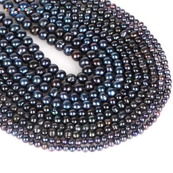 Naturlige sorte ferskvandsperleperler, høj kvalitet, farvet, næsten rund form, hul til smykkefremstilling DIY halskæder armbånd