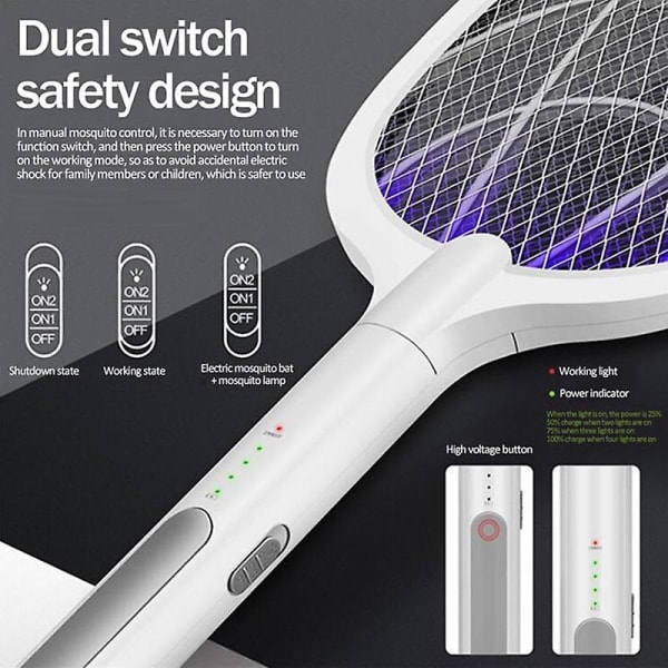 Xiaomi Myggeketsjer 2 i 1 Myggedræber med UV-lys USB 1200mAh Genopladelig Fluesmækker