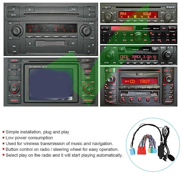 XJ Bluetooth-ljudadapter med högtalartelefon för bilstereo Passar A2 A3 8L 8P B5 B6 B7 A6