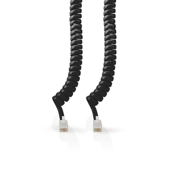 XJ-Telekomkabel | RJ10 Hann | RJ10 Hann | 2.00 m | Kabeldesign: Spiral | Kabeltype: RJ10 | Svart