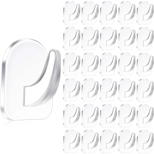 30 Pieces Transparent Self-Adhesive Wall Hooks, Magic Hooks
