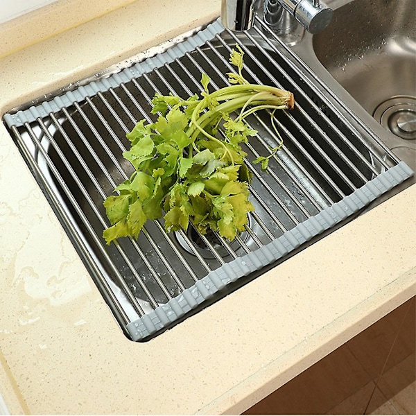 Justerbar Avrenningsrist Rustfritt Stål Vask Avløpsstativ Frukt Grønnsak Avrenner Kjøkken 52x41cm