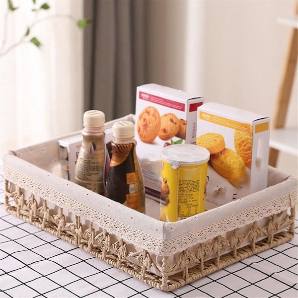 Rattan-säilytyskorit, Kudottu kori Hedelmille, Leivälle, Välipaloille, Säilytysalusta, Piknikkori, Khaki