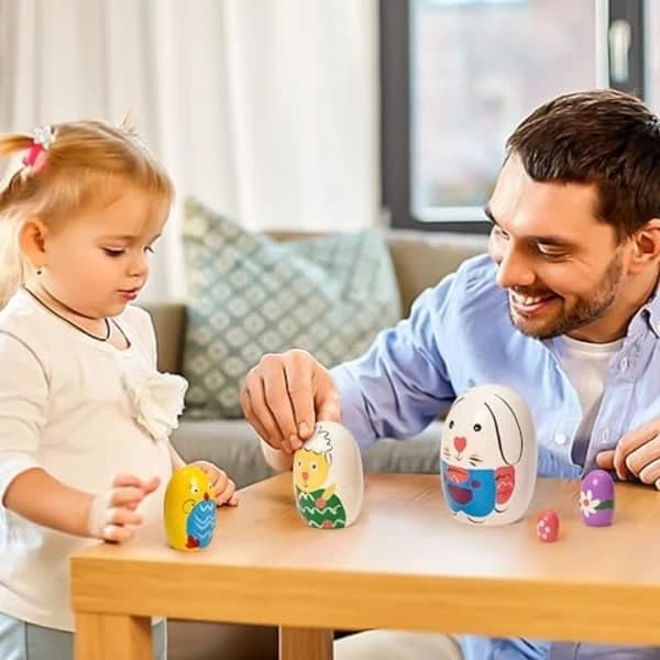 5 st Äggformade Ryska Babushka Dockor, Söt Kanin, Får, Kyckling, Blomma, Handgjorda Trä Matryoshka Staplingsdockor för Barn{HH}