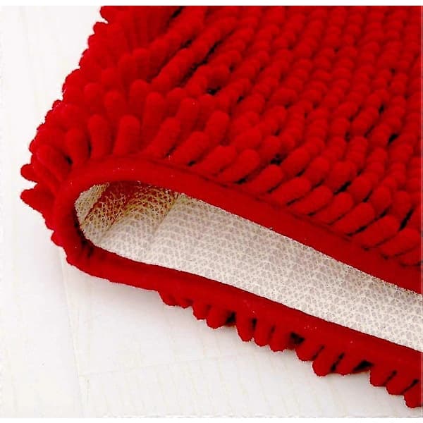 Julebaderomsmatte Absorberende Sklisikker Mikrofiber Chenille Matte, rød (40*60)