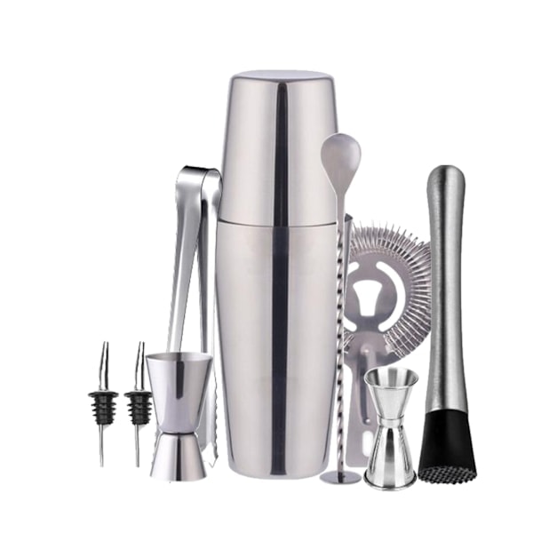 Cocktailsett Dobbel shaker 750ml Rustfritt stål Sølv 10 deler