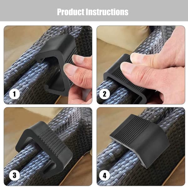 10 Møbelklemmer - Plastikclips til Havemøbler, Rattan, Sofa - Udendørs Bænkforbindere - Sort