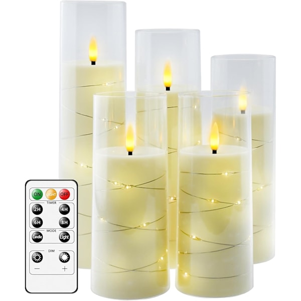 XJ-kakoya Flammeløse LED-lys med timer 5 stk. flimrende flammeløse Cand