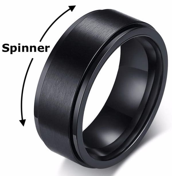 Sort Fidget Spinner Ring mod Angst, 8mm Rustfrit Stål Spinderring til Mænd Kvinder, Stresslindrende Fidget Legetøj Gave med Fløjl Gavepose