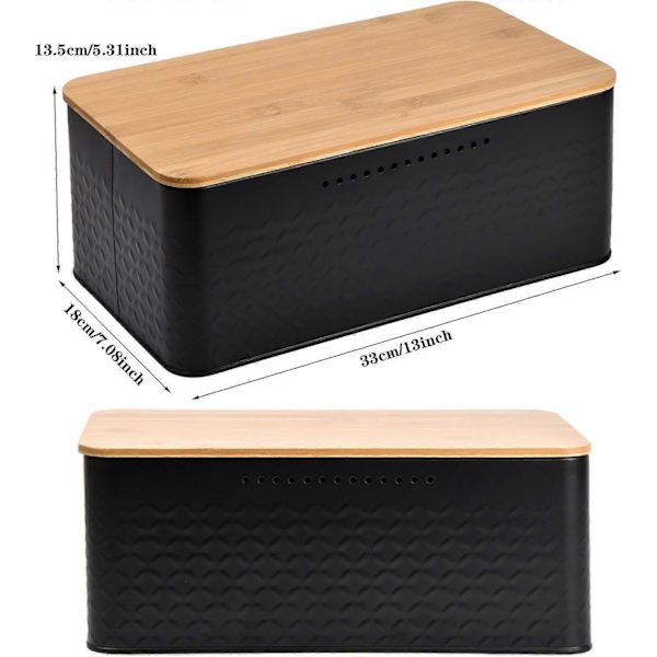 Metal Bread Box with Bamboo Lid, Adaptable as Cutting Board, Bread Box, Large Bread Box, 33x18x13.5 cm, Modern Rectangular Bread Box