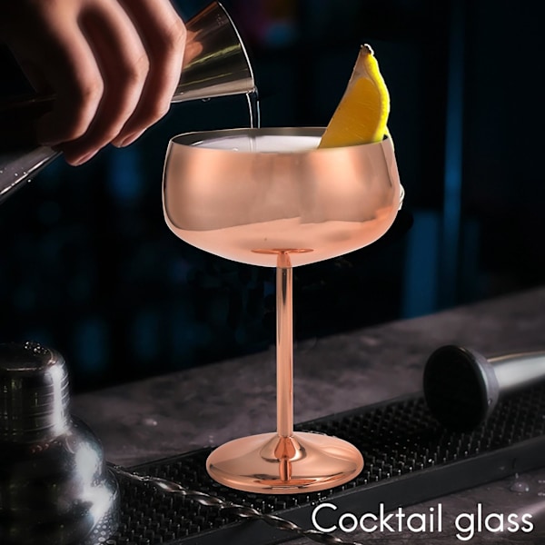 Kobber Coupe Champagneglass Sett med 2 Rustfritt Stål Vintage Martini Cocktailglass Vinbeger