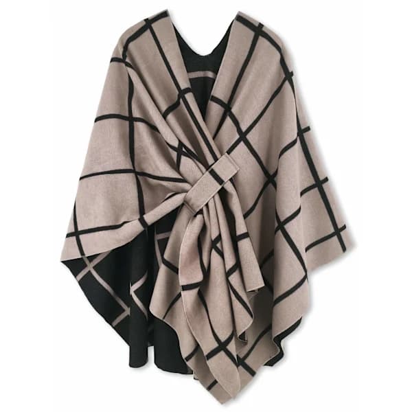 Dame Kuvert Poncho Åben Front Cardigan med Bælte til Efterår Vinter