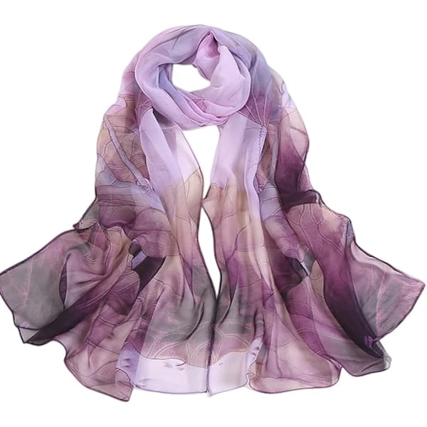 XJ-Georgette Chiffongscarf Dam Lång Sjal Blommigt Mönster