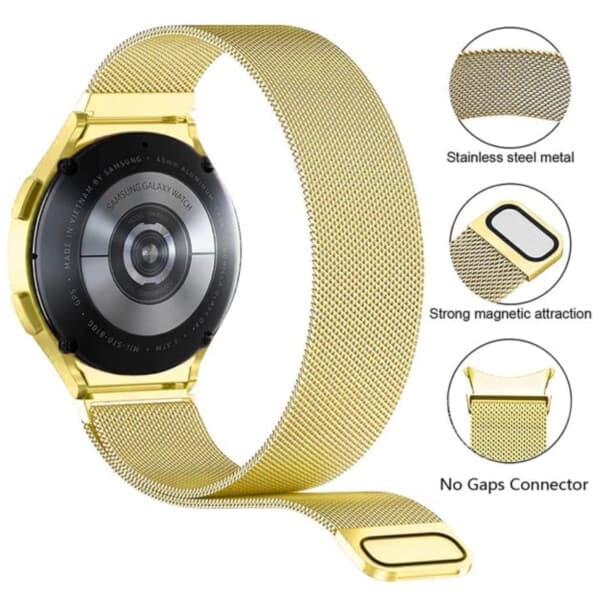 XJ-Galaxy Watch 4/5 Metal Armbånd 20mm Milanese Mesh Guld