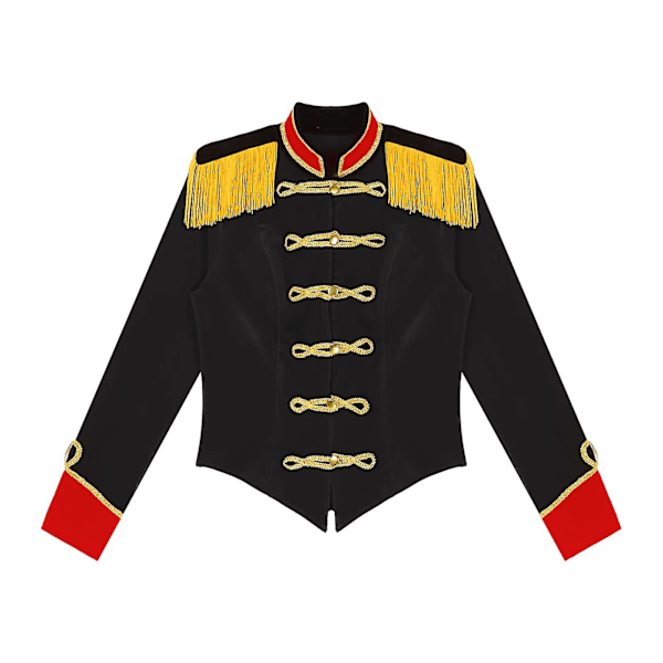 Jinzhaolai Damkläder Cirkus Ringmaster Kostym Halloween Militär Punk Cosplay Kostym Ståkrage Fransad Axelbräda Sammet Jacka Rock Black B Black B M