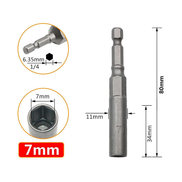 XJ-Deep Sexkantshylsa Mutterdragare Borr Sexkants Impact Hylsadapter 80mm Längd Skruvmejselbitar 6-19mm Qui