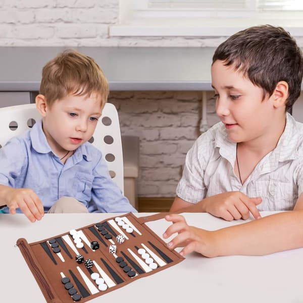 Ihoprullbart Backgammon-set för resor, bärbart och lätt brädspel i konstläder med blixtlåsficka för husbilsresor, barn och vuxna